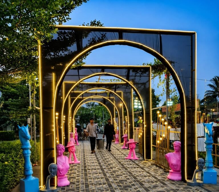 Illuminated arch entrance decoration Neral
