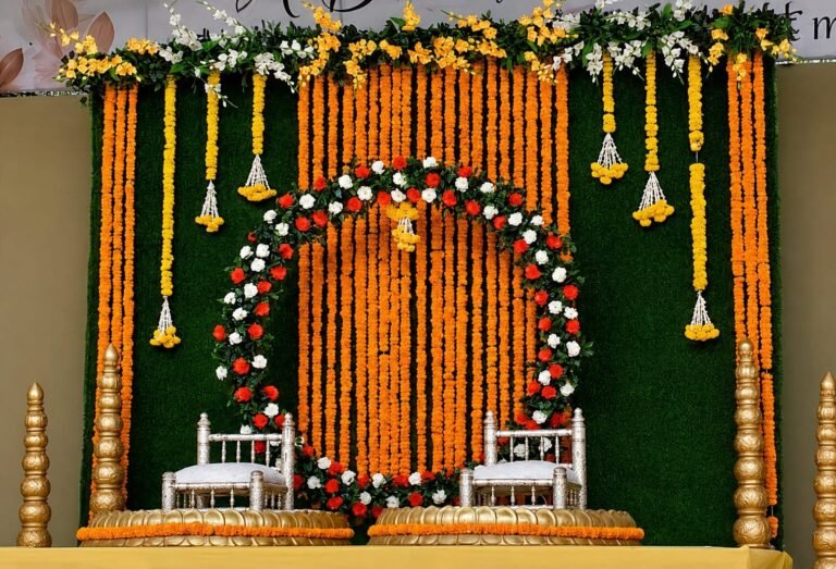 Marigold wedding stage decoration Neral